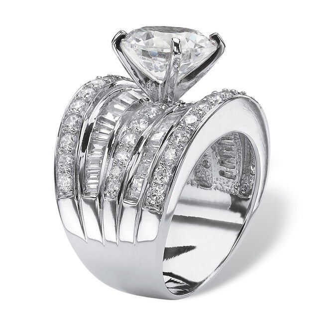 Platinum over Silver Engagement Ring Cubic Zirconia (7 1/7 cttw TDW), , on-hover image number null