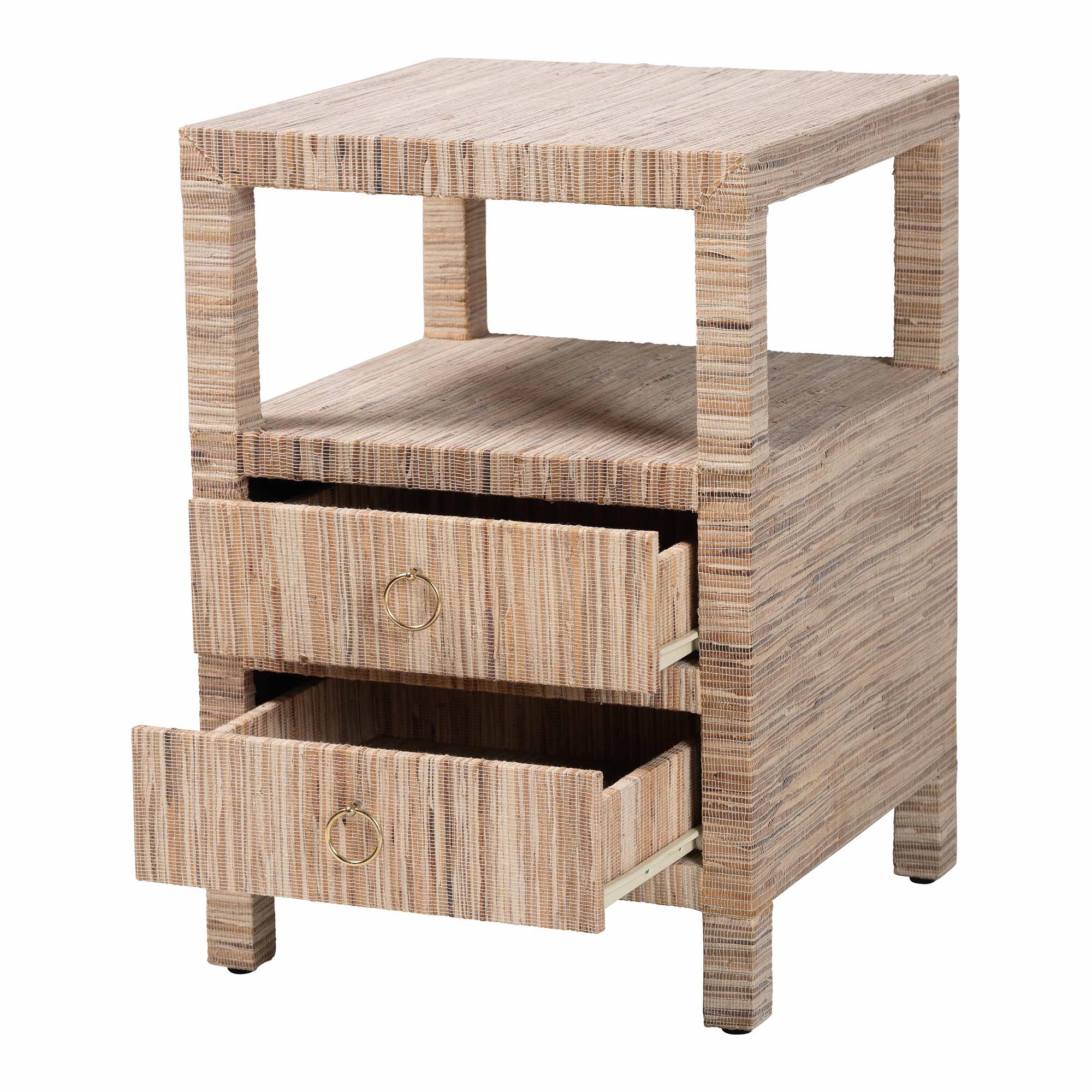 Paine Bohemian Woven Grasscloth 2-Drawer Nightstand, NATURAL, alternate image number 2