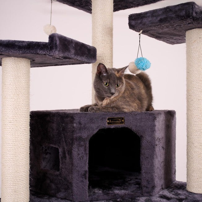 82 Inches Multi-Level Big Cat Tree. Tall Multi-Cats Tower with 2 Big Cat Condos A8202, DARK GRAY, alternate image number null