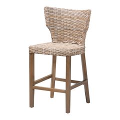 Enver Modern Bohemian Grey Kubu Rattan And Mahogany Wood Counter Stool