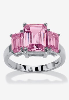 Sterling Silver 3 Square Simulated Birthstone Ring
