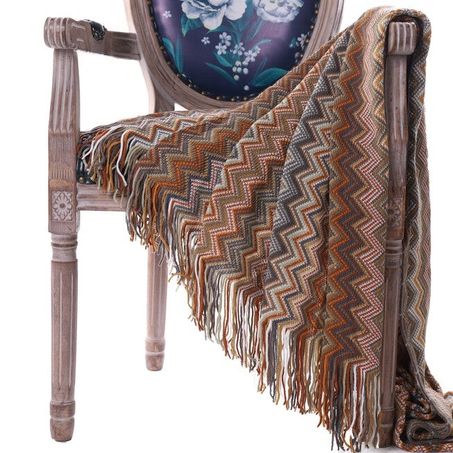 Battilo Home Bohemian Knit Throw Blanket with Fringe Super Soft Striped Blanket for Couch, Sofa, Bed, Chair, 60 inches x 50 inches, RED, hi-res image number null