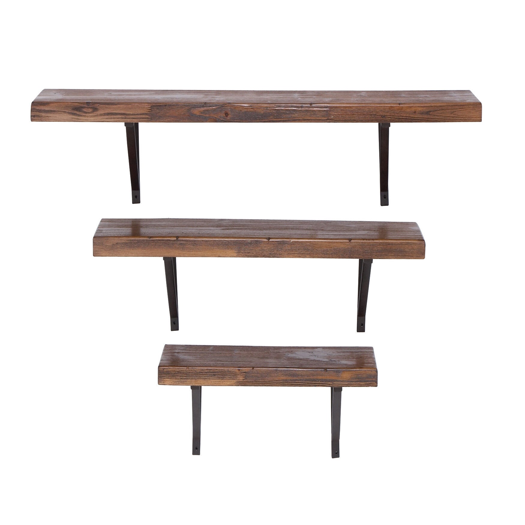 Fashionable Set Of 3 Brown Wood Industrial Wall Shelf Wall Shelf, Brown
