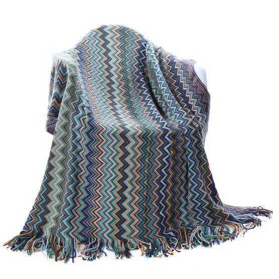 Battilo Home Bohemian Knit Throw Blanket with Fringe Super Soft Striped Blanket for Couch, Sofa, Bed, Chair, 60" x 50", BLUE, hi-res image number null