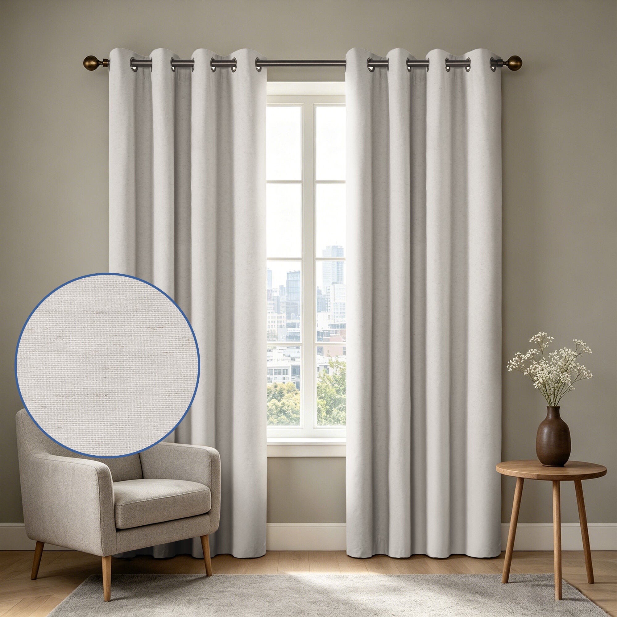 Blackout Linen Blend Grommet Panel Pair, NATURAL, hi-res image number 0