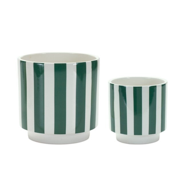 Green and White Striped Planter (Set of 2), GREEN/WHITE, hi-res image number null