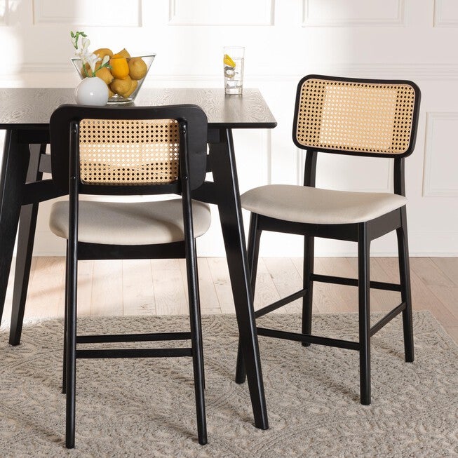 Dannon Mid-Century Modern Grey Fabric And Walnut Brown Finished Wood 2-Piece Counter Stool Set, , alternate image number null