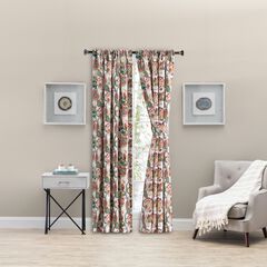 Wynette Multi Colored Jacobean Floral- Lined Tailored Pair With Tiebacks