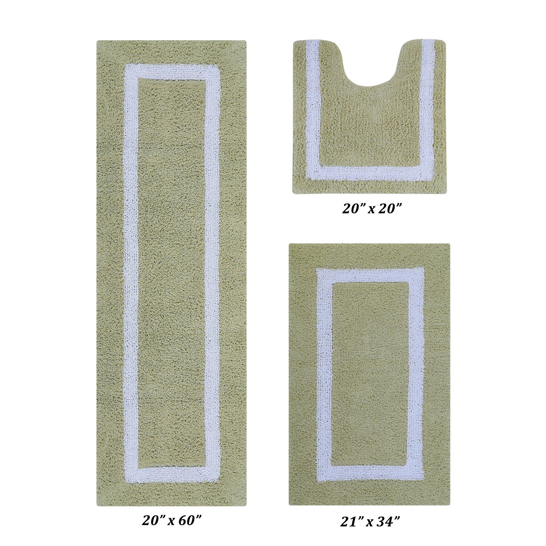 Hotel Collectionis Bath Mat Rug 3 Piece Set (20 inches x 20 inches | 21 inches x 34 inches | 20 inches x 60 inches), SAGE WHITE, hi-res image number 0