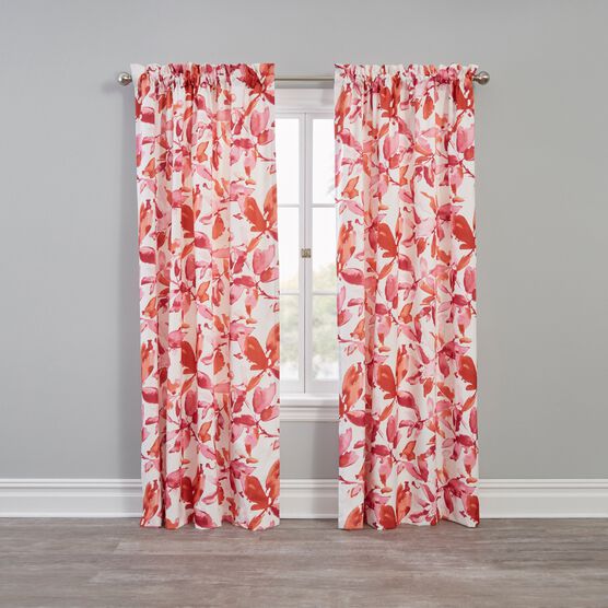 Lily Watercolor Blackout Rod-Pocket Panel, CORAL, hi-res image number null