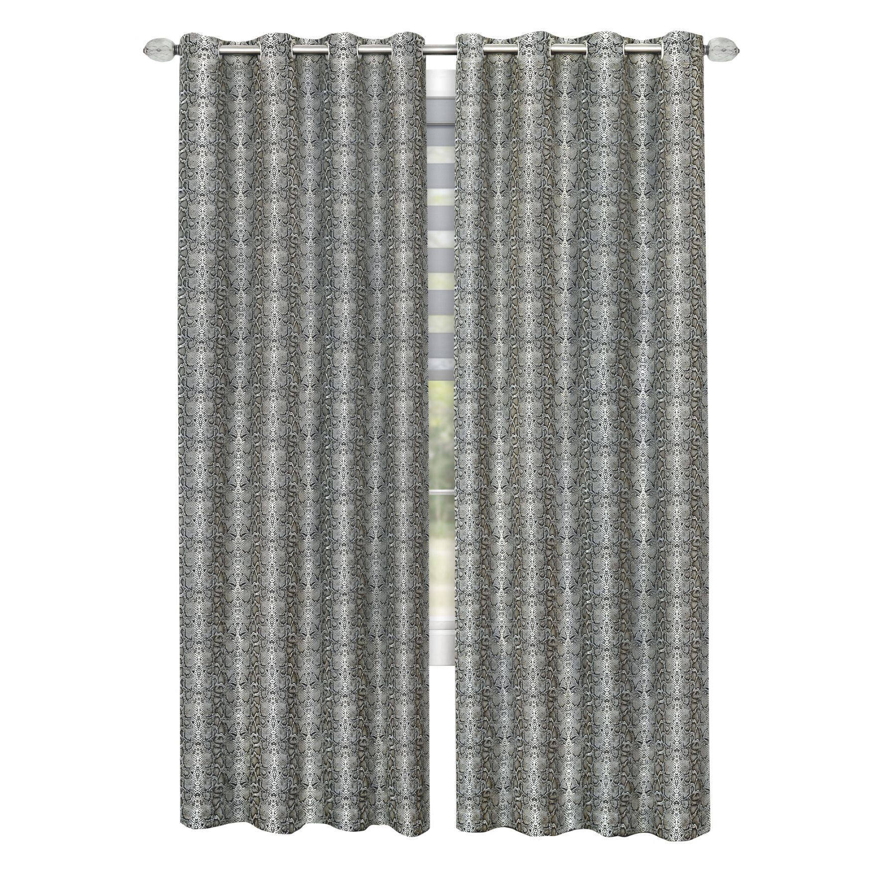 Python Grommet Window Curtain Panel, BLACK SILVER, hi-res image number 0