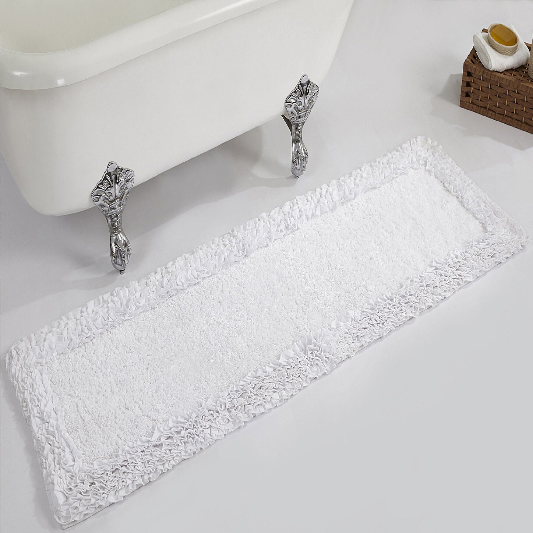 Shaggy Border Bath Rug Mat, 20 inches X 60 inches, WHITE, hi-res image number 0