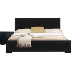 Trent Wooden Platform Bed in Black, Queen with 2 Nightstands