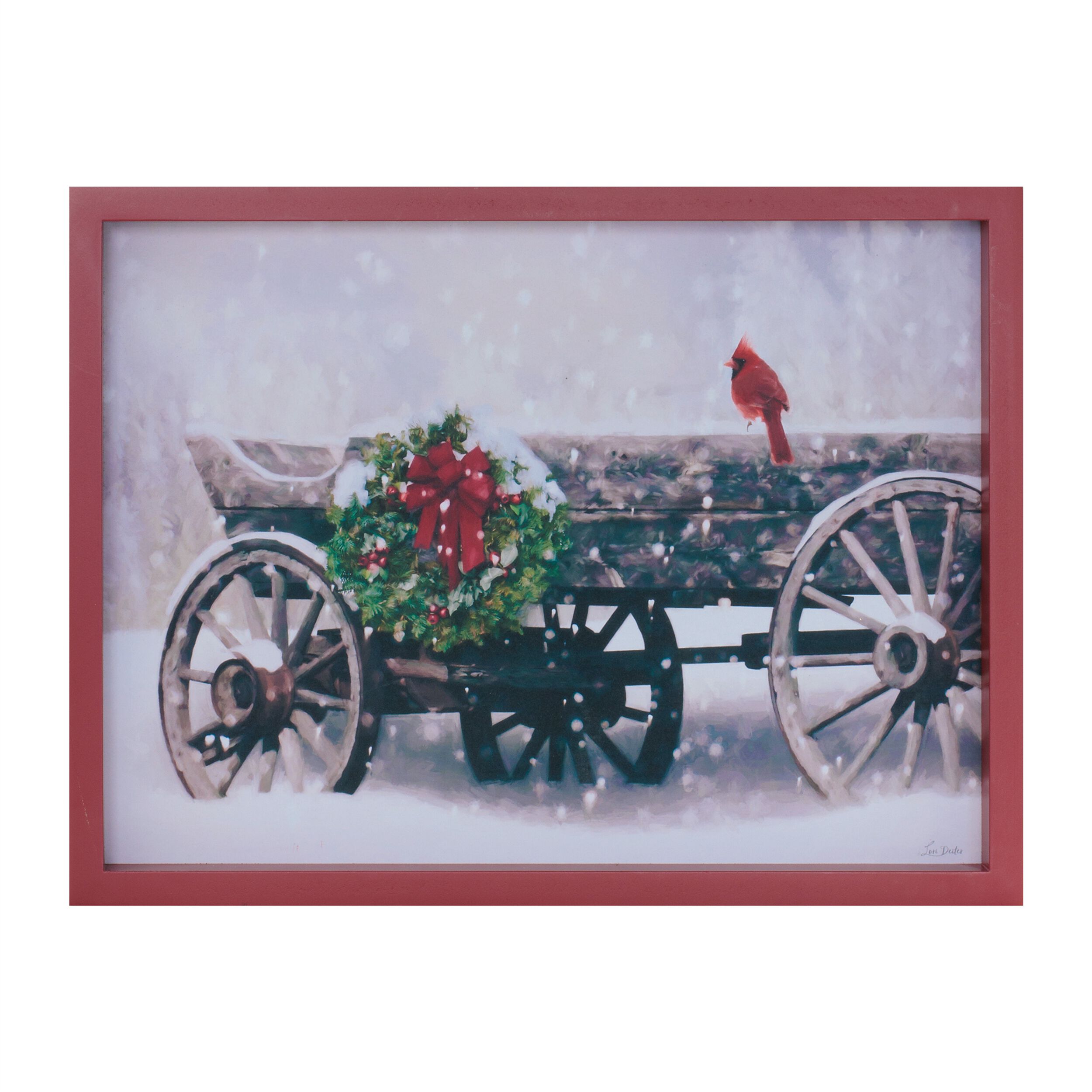 Framed Cardinal and Christmas Wagon Wall Art 15.5 inchesL, RED, hi-res image number 0