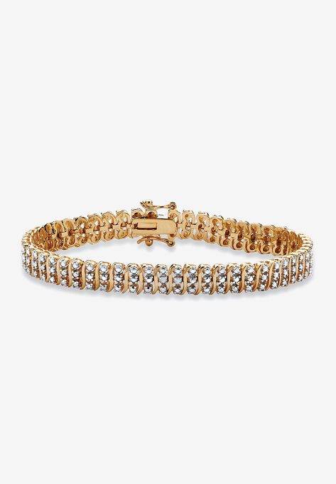Yellow Gold Plated S Link Tennis Bracelet (7.5mm), Genuine Diamond Accent 8", DIAMOND, hi-res image number null