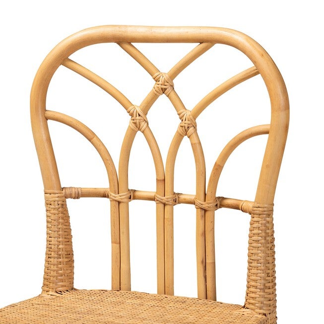 Monaco Modern Bohemian Natural Rattan And Mahogany Wood Counter Stool, , alternate image number 4
