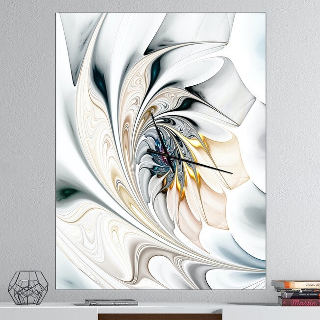 White Stained Glass Floral Art Modern Rectangular Wall Clock, WHITE, hi-res image number 0