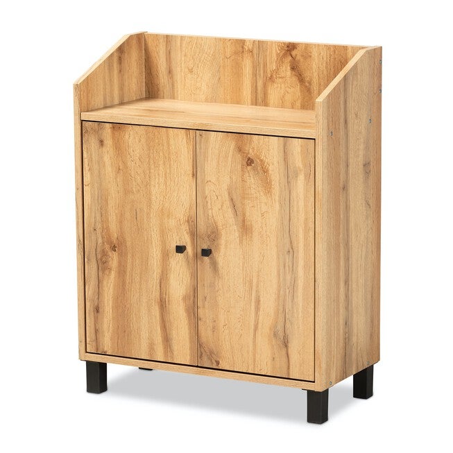 Rossin Wood 2-Door Entryway Shoe Storage Cabinet W Top Shelf Furniture, OAK BLACK, hi-res image number null