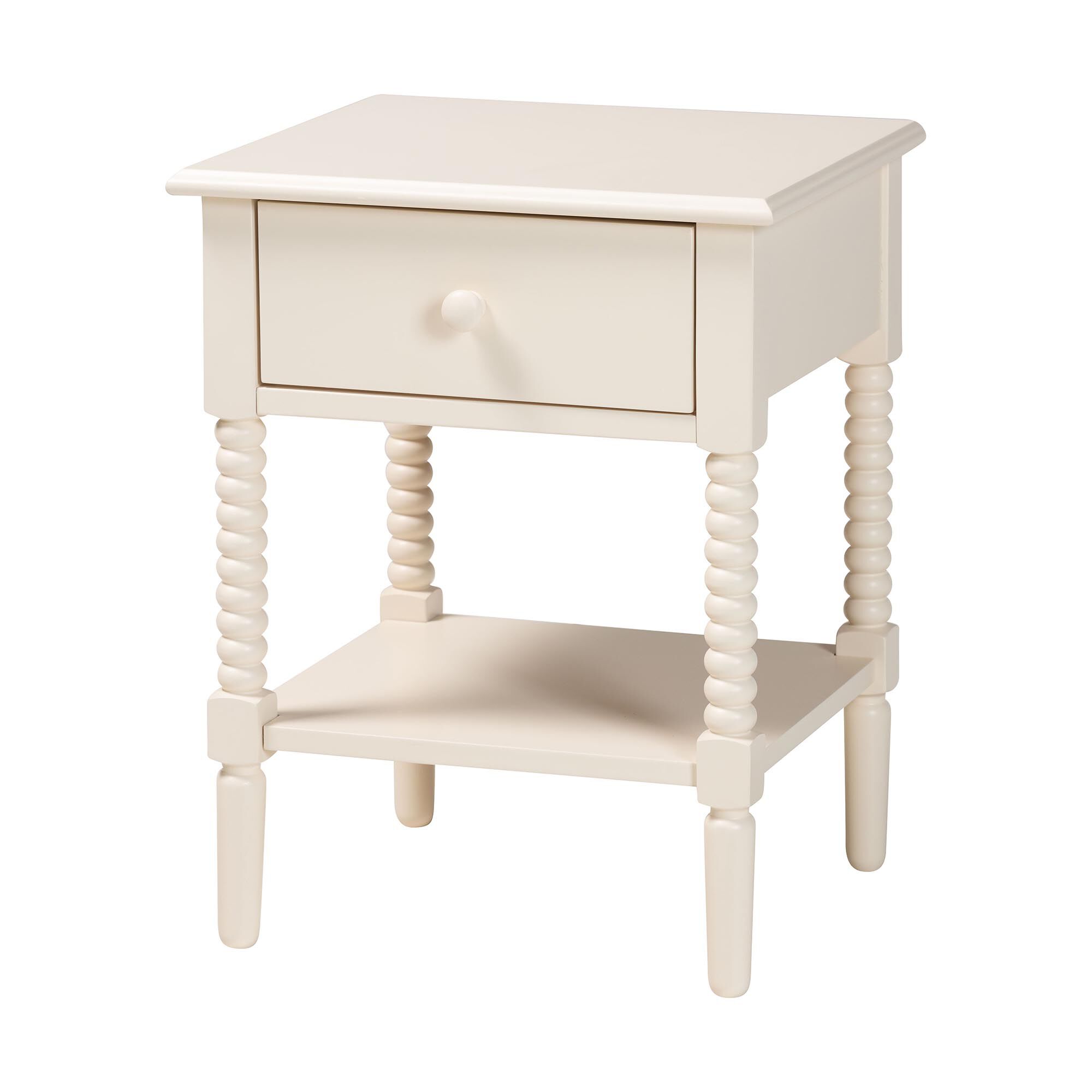 Braith Farmhouse Ivory Spindle Wood 1-Drawer Nightstand, IVORY, alternate image number 1