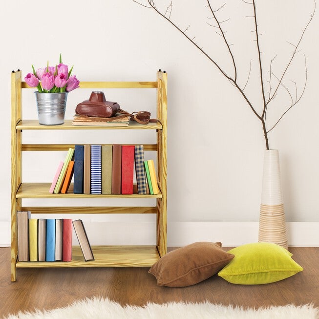 3-Shelf Folding Stackable Bookcase 27.5 inches Wide-Natural, , alternate image number null