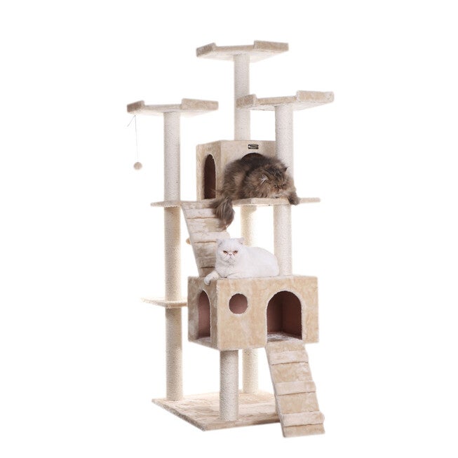 Multi-Level 74 inches Real Wood Cat Tree Play Furniture With Sratchhing Posts, Large Playforms, , on-hover image number null