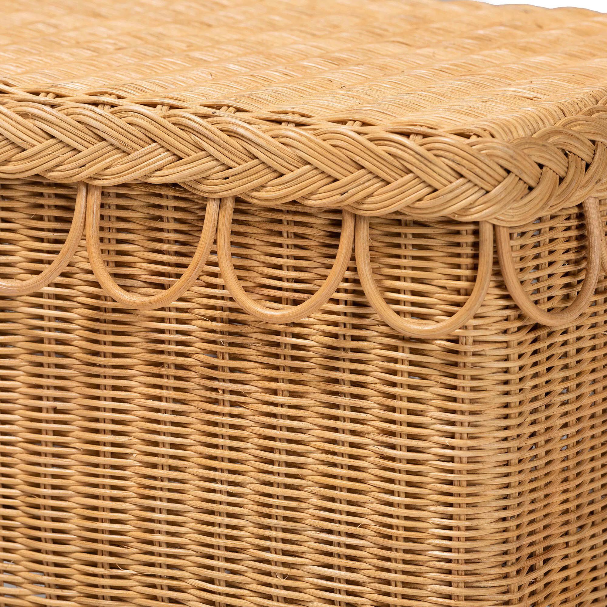 Erla Bohemian Light Honey Rattan Accent Bench with Scallop border, HONEY, alternate image number 4