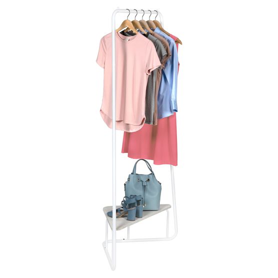 Corner Garment Rack W/Wood Shelf White, , alternate image number null