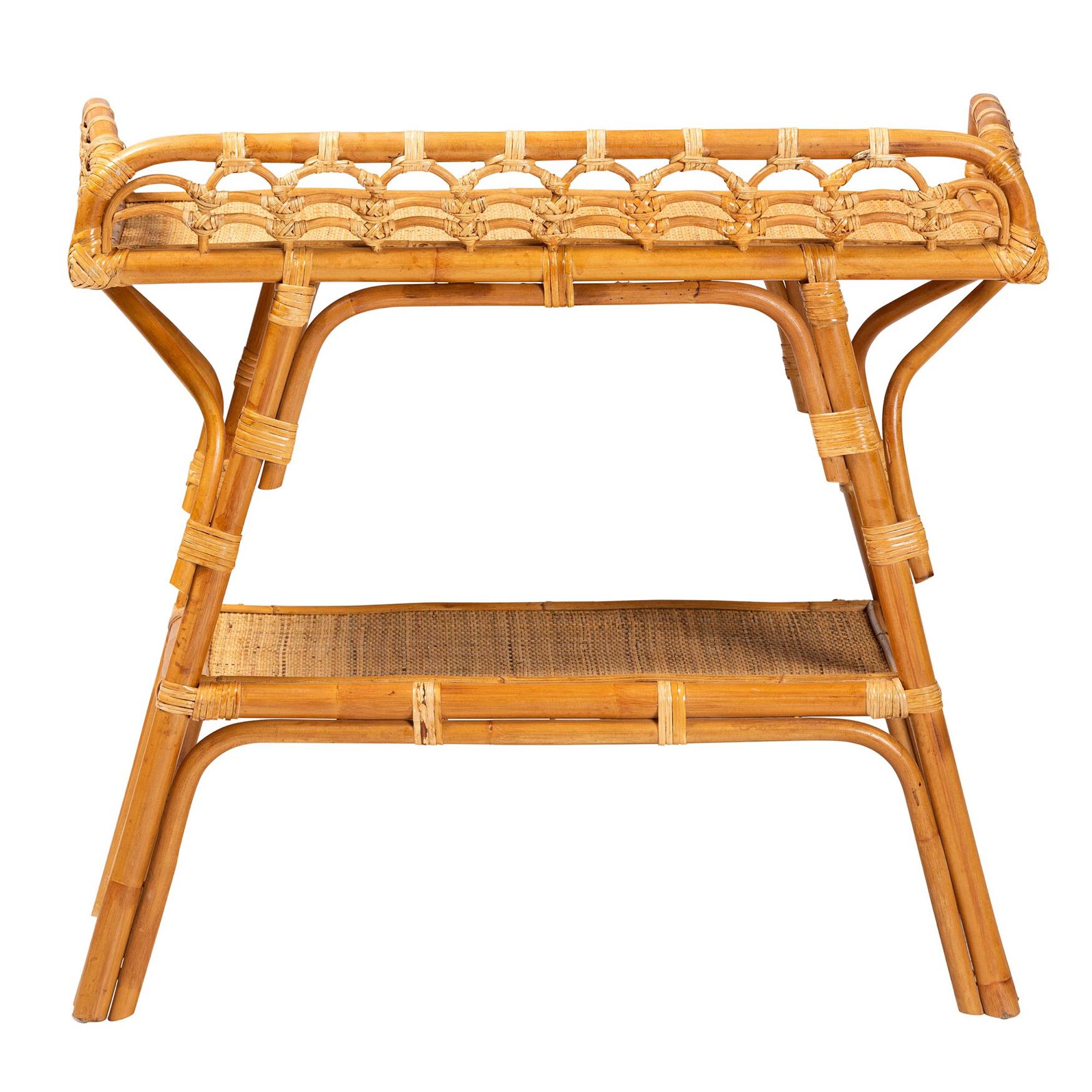 Nayana Modern Bohemian Natural Rattan 2-Tier Console Table, , alternate image number 9