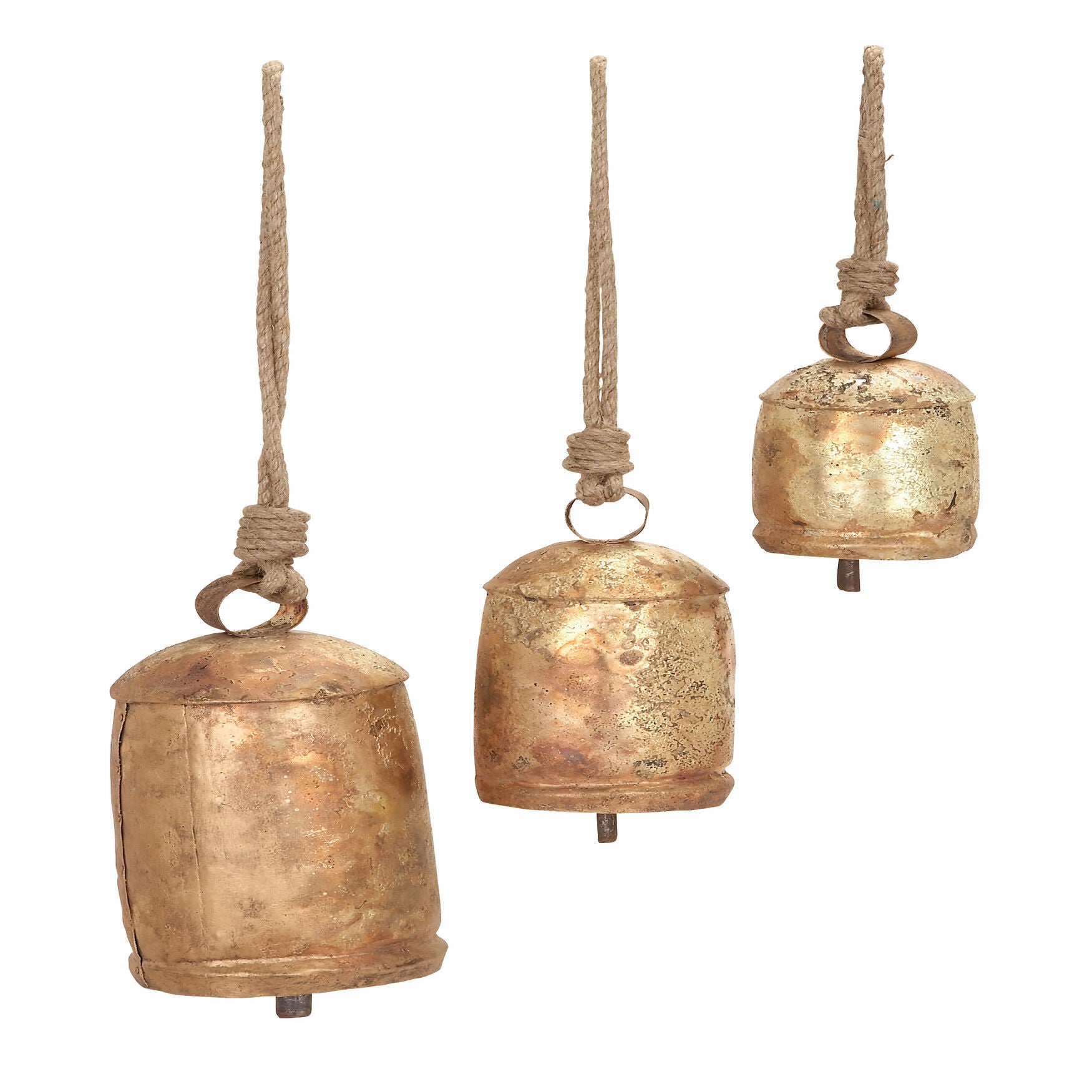 Set Of 3 Gold Metal Rustic Windchime, GOLD, hi-res image number 0