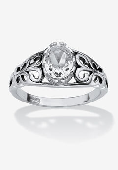 Sterling Silver Swirl Simulated Birthstone Ring