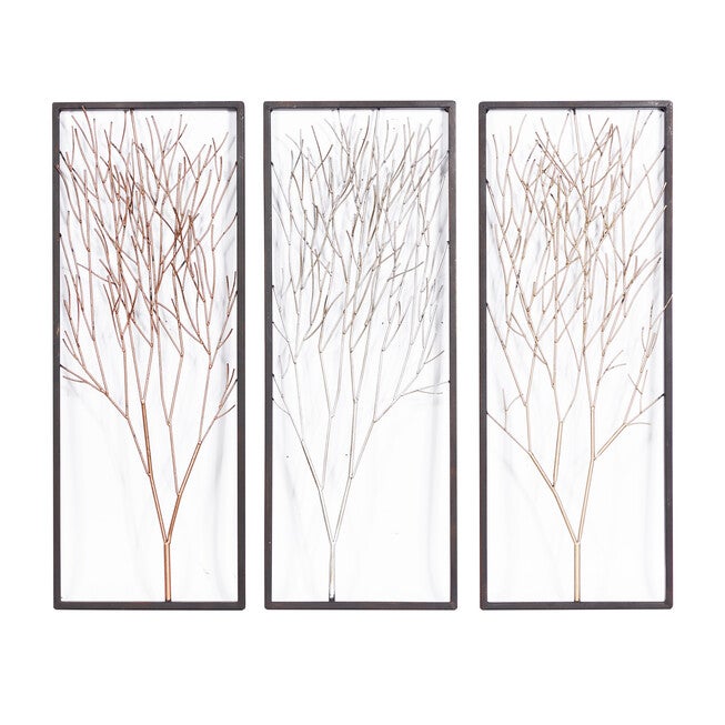 Set Of 3 Black Metal Modern Floral Wall Decor, BLACK, hi-res image number null
