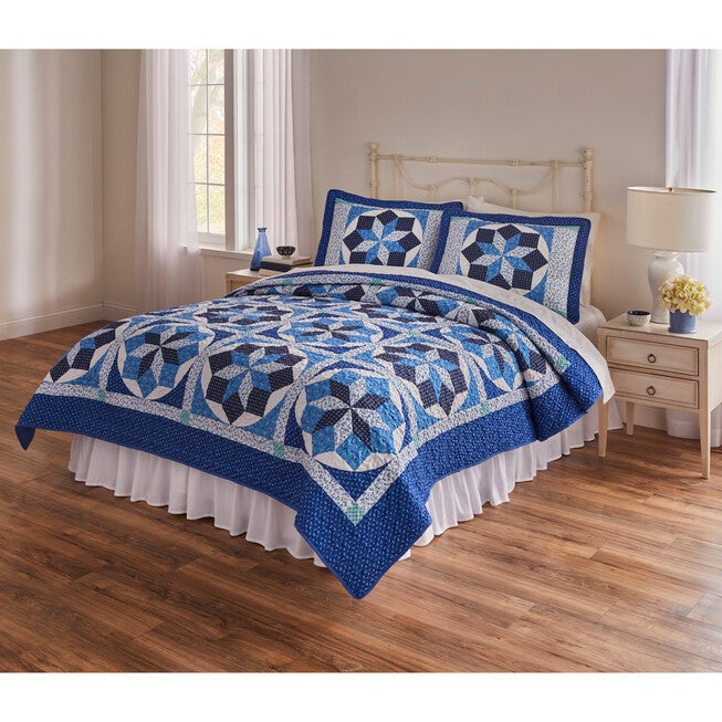 Qulit, Starburst Printed Patchwork Quilt Collection, BLUE MULTI, hi-res image number null