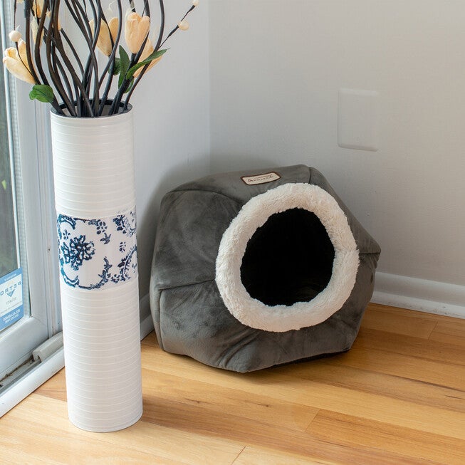 Gray Velvet Cat Bed, , on-hover image number null