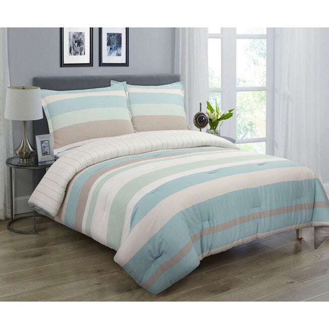 Coastal Stripe Comforter Set, BLUE GREEN BROWN, hi-res image number null