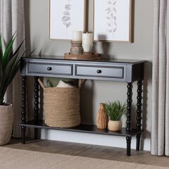 Malinda Classic Black Wood 2-Drawer Console Table with Spindle Legs