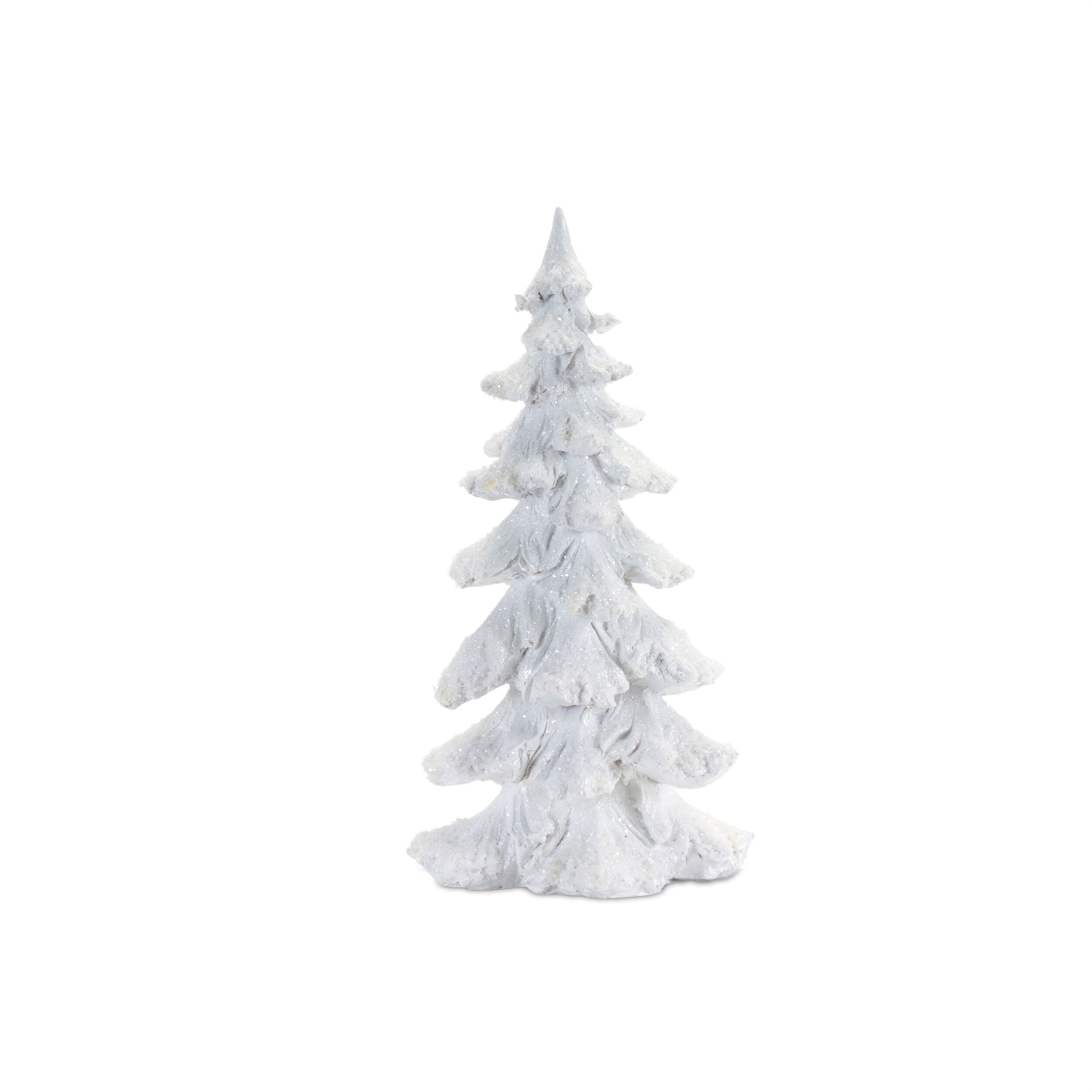 Flocked White Pine Tree with Carved Design (Set of 4), WHITE, alternate image number 3