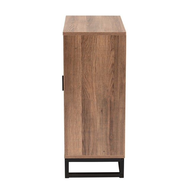Josephine Mid-Century Modern Transitional Two-Tone Walnut And Natural Brown Finished Wood And Black Metal 2-Door Storage Cabinet, , alternate image number 3