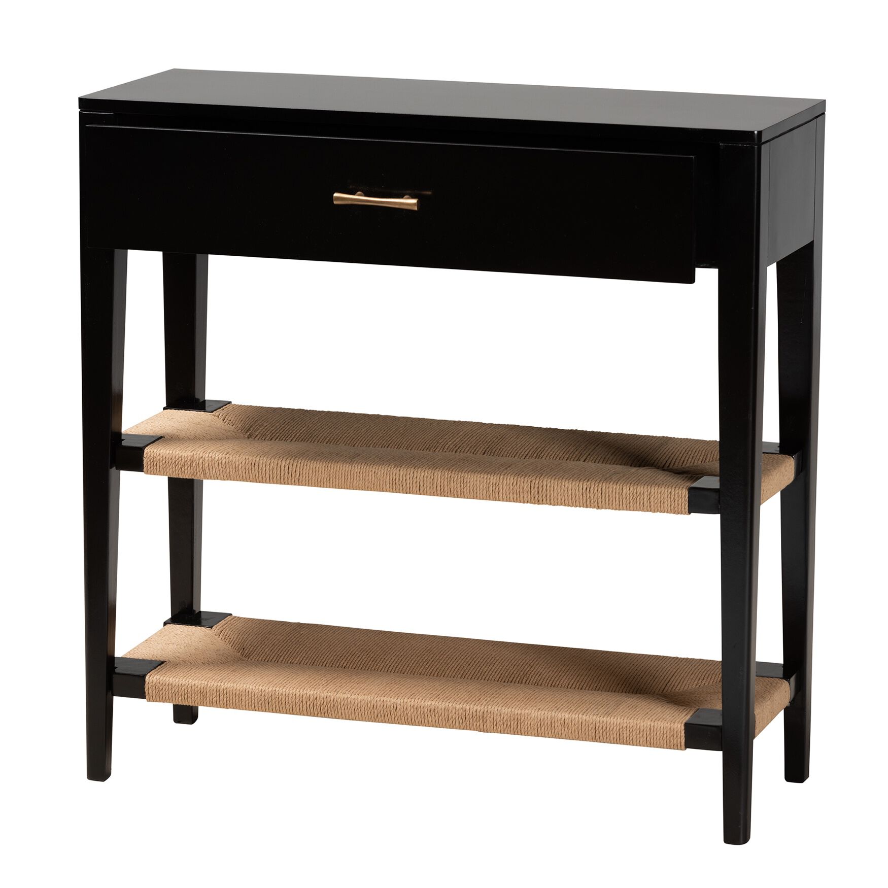 Freya Modern Bohemian Black Finished Bayur Wood 1-Drawer Console Table, , on-hover image number 1