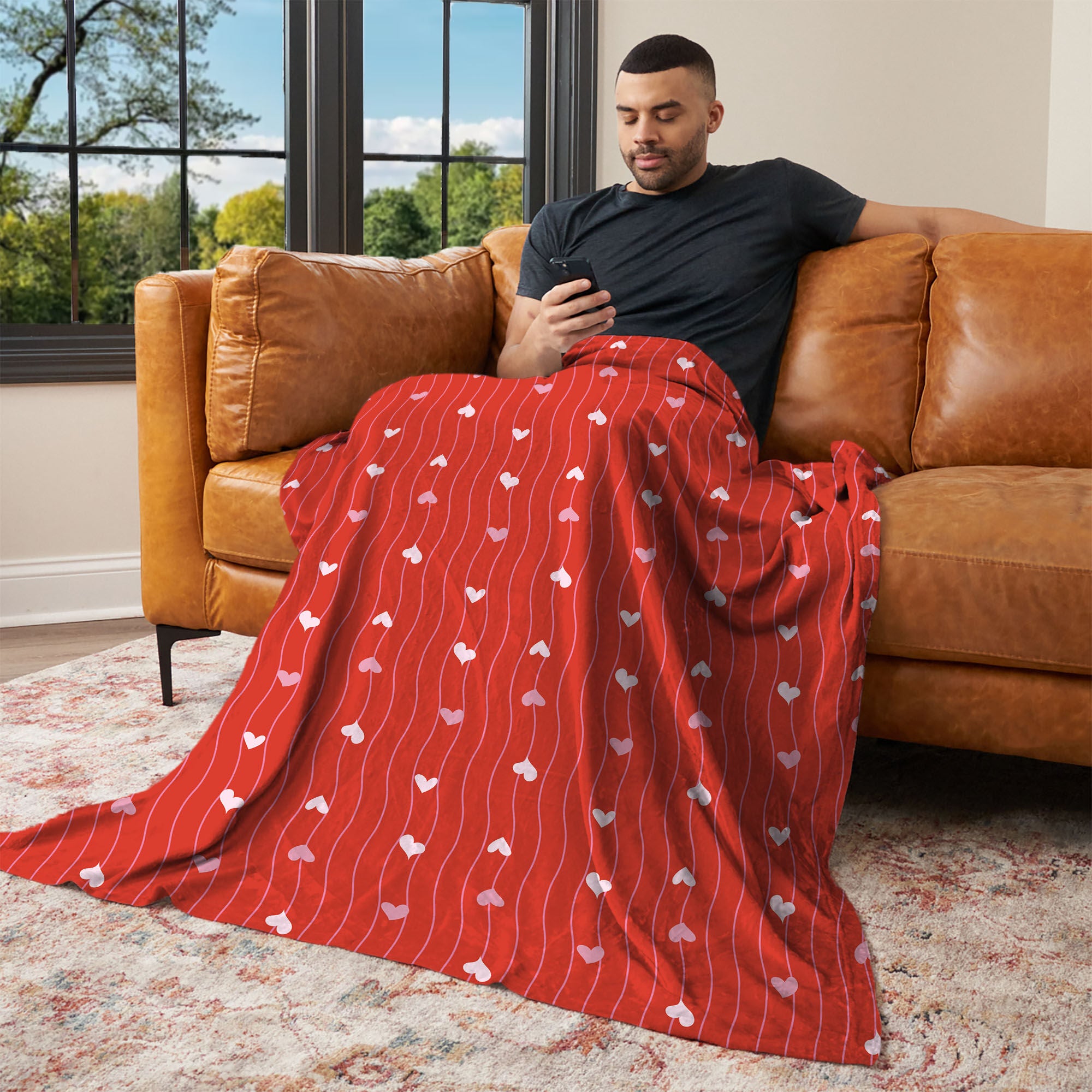 Valentine's Day Line Hearts Silk Touch Throw Blanket 50x60 Inches, LINE HEARTS, alternate image number 2