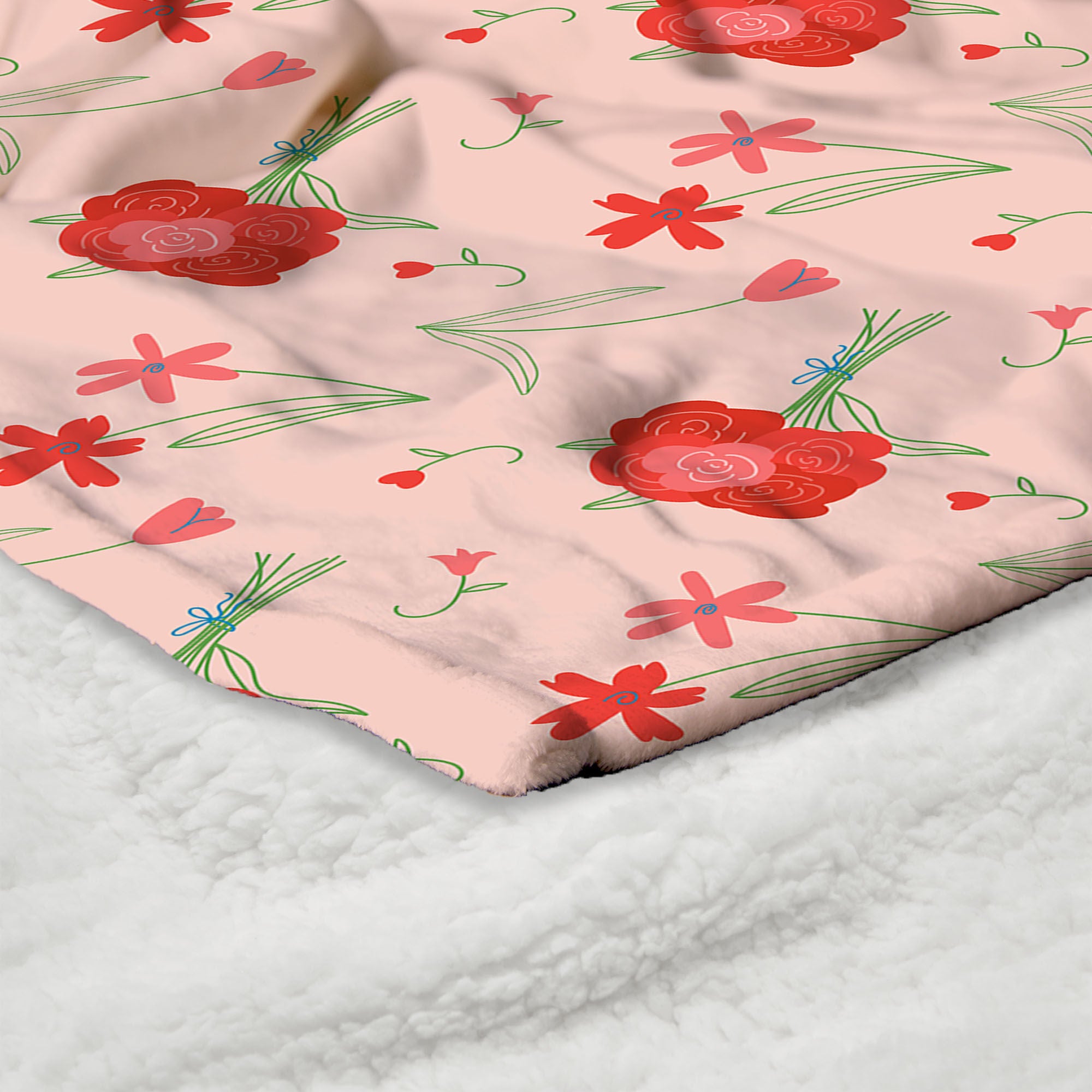 Valentine's Day Flowers Silk Touch Sherpa Throw Blanket 50x60 Inches, RED, alternate image number 4