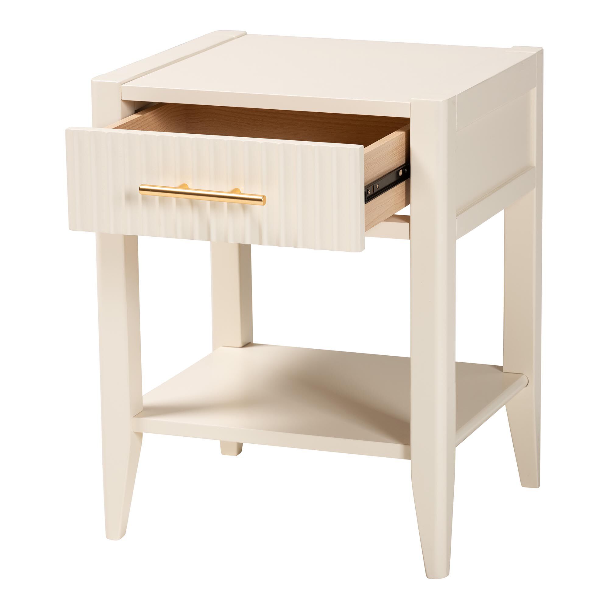 Primrose Mid-Century Ivory Fluted Wood 1-Drawer Nightstand, IVORY, alternate image number 2