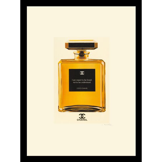 Chanel Perfume Bottle Quote 14" x 18" Gold Framed Print, GOLD, hi-res image number null