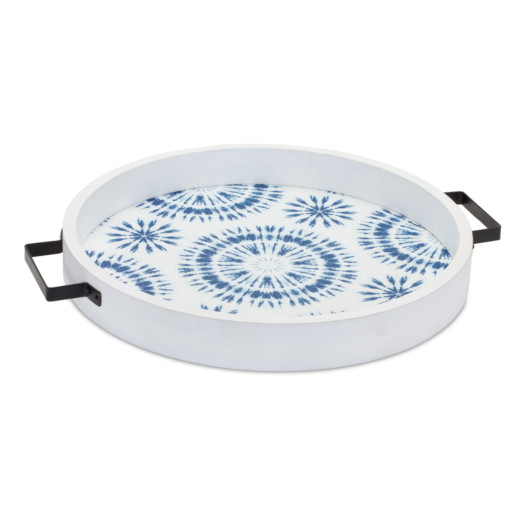 Tray (Set of 2) 14.75 inchesD x 1.75 inchesH Wood, BLUE/WHITE, alternate image number 1