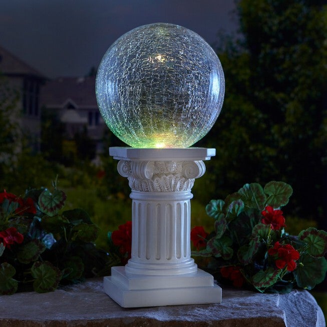 Color-Changing Crackle Glass Ball on Column, CLEAR STONE, hi-res image number 0