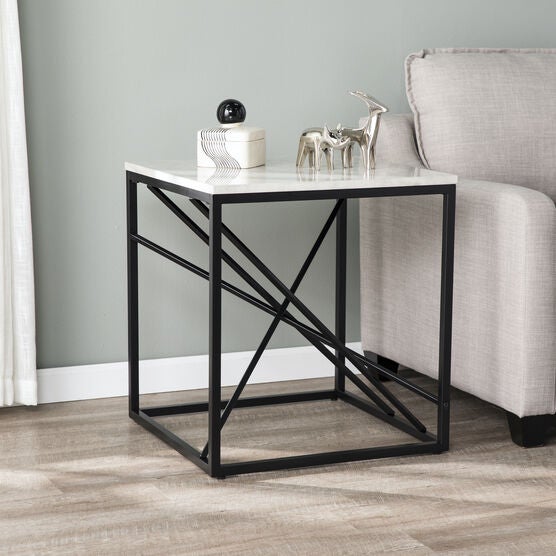 Arendal Faux Marble End Table, WHITE, hi-res image number null