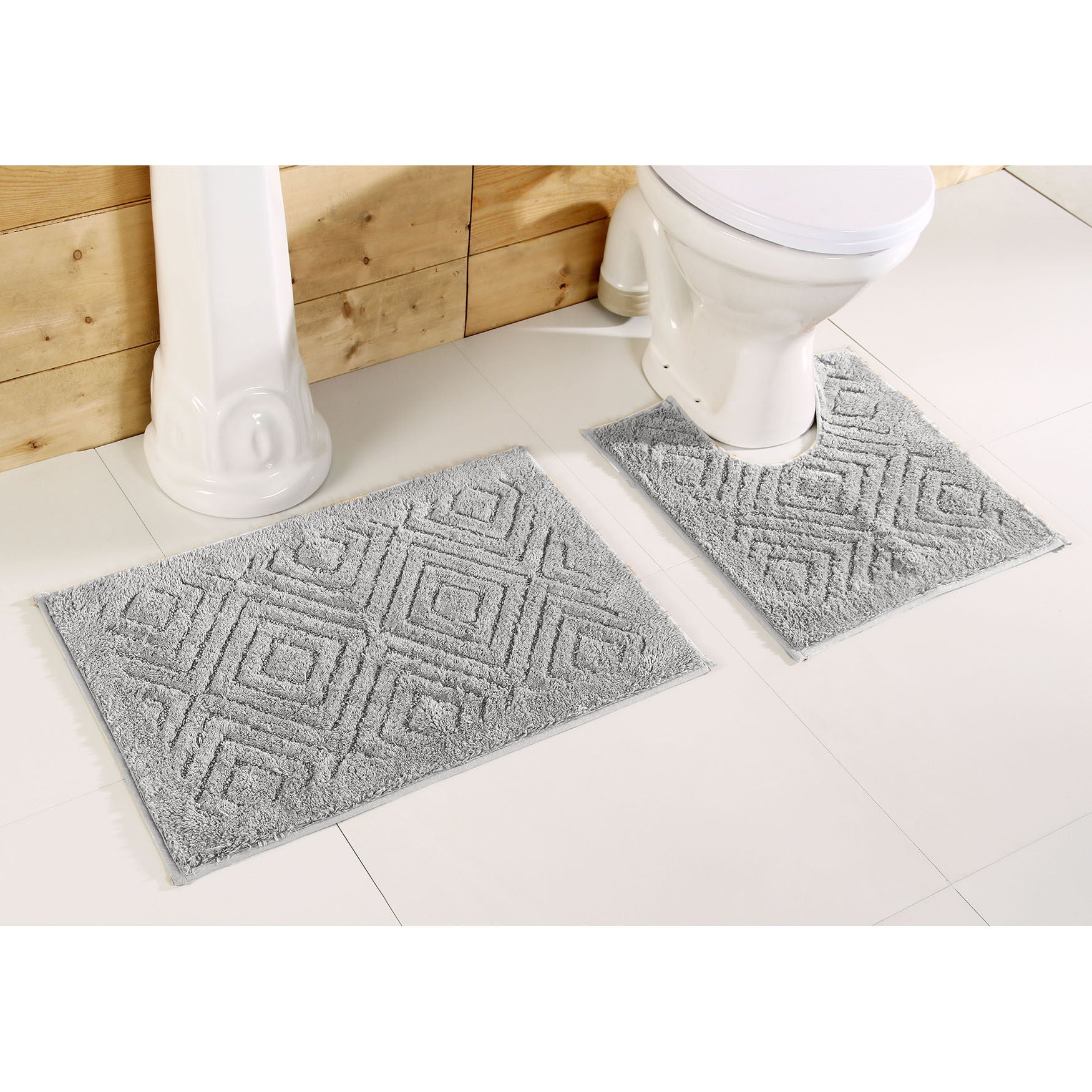Trier Collection 25% Cotton & 75% Polyester 2 Piece (20 inches X 20 inches | 20 inches X 30 inches) Bath Rug Set, SILVER, hi-res image number 0