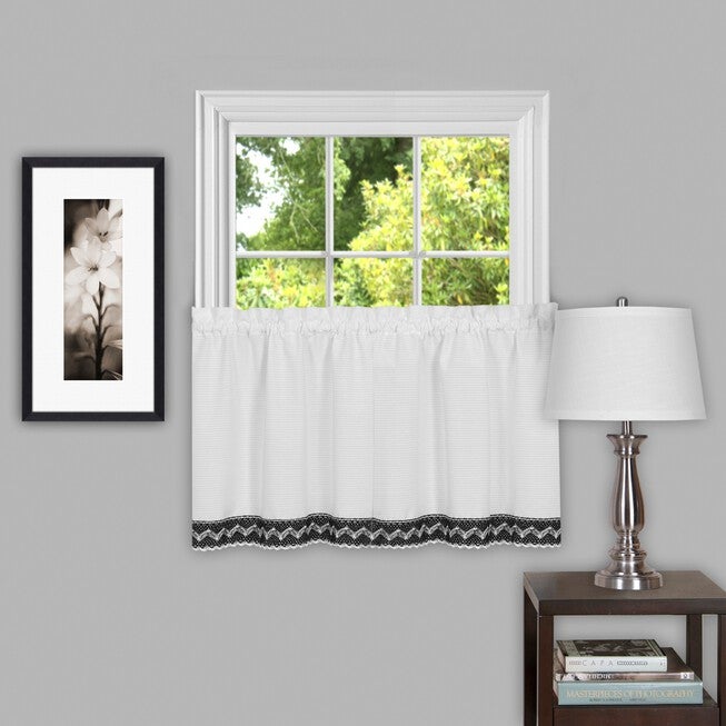Camden 58 inches x 24 inches Window Curtain Tier Pair, BLACK WHITE, hi-res image number 0