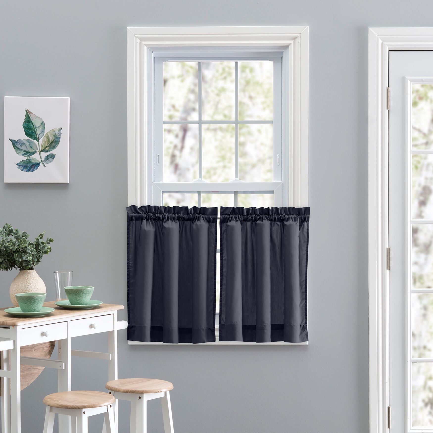 Stacey Curtain Tailored Tier Pair, NAVY, hi-res image number 0