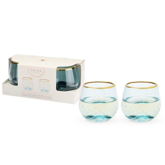 Aqua Bubble Stemless Wine Glass Set, , alternate image number null