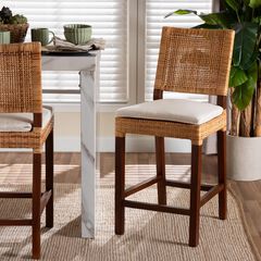 Lesia Natural Rattan Counter Stool with Cushion